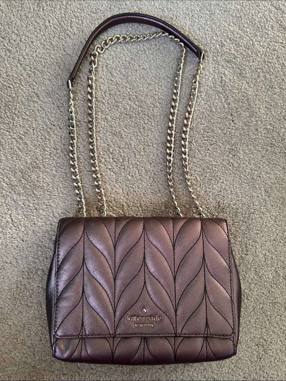 kate spade Metallic Plum Quilted Crossbody with Gold Chain